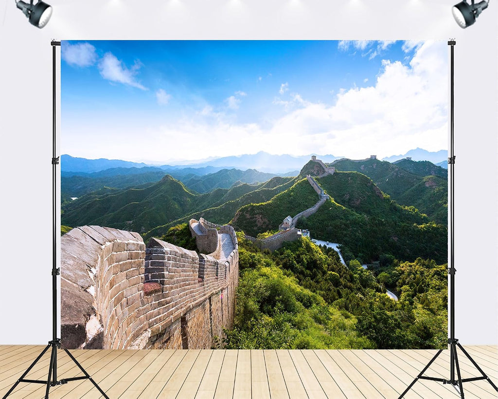 Trykid 20x10ft Ancient Fortification Backdrop Stone Walls Green Mountains Clear Sky Historical Photography Background Cultural Heritage Tapestry Party Decoration Photo Studio Prop Fabric