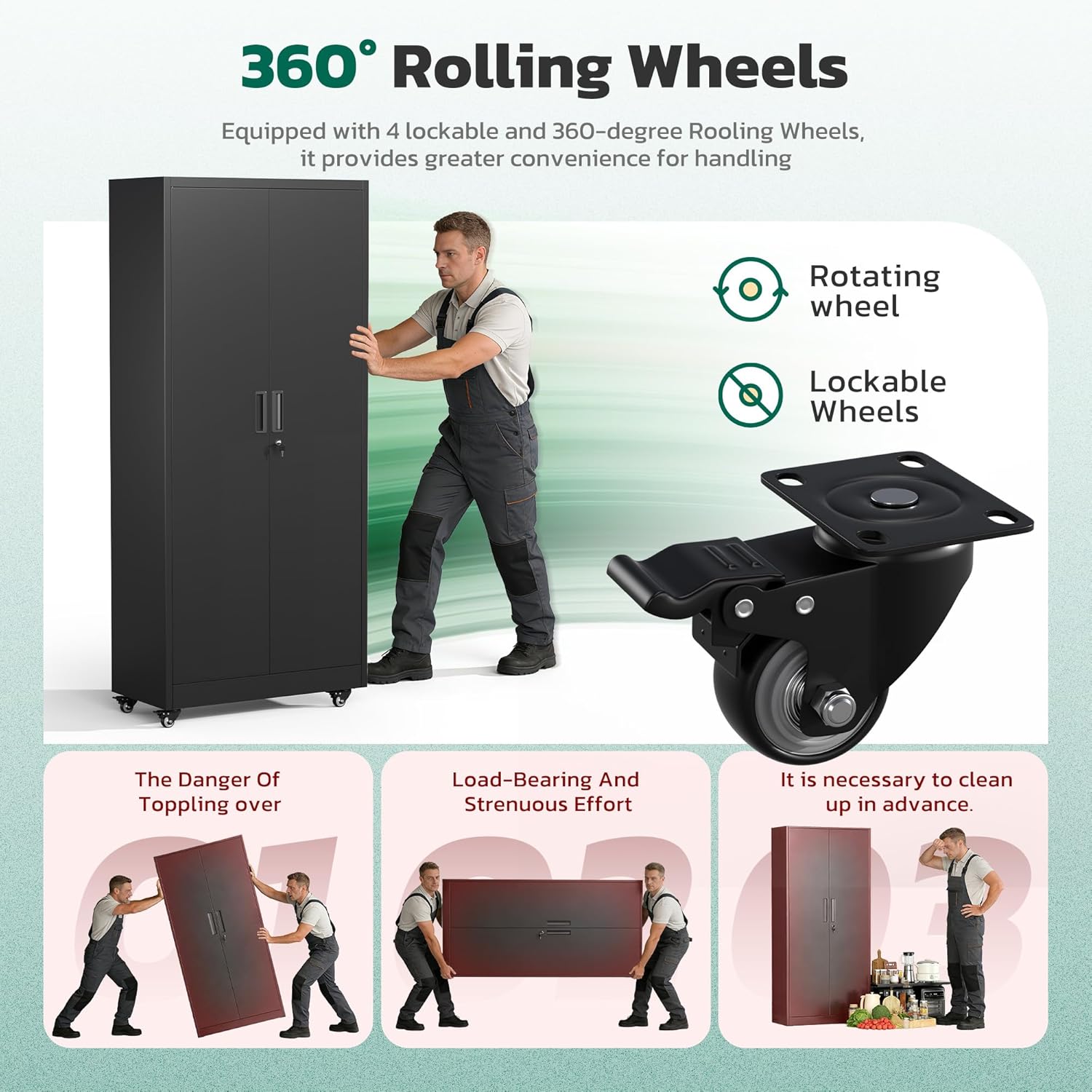 Greenvelly 73' Rolling Storage Cabinet,Black Metal Garage Cabinet with Locking Doors and 4 Adjustable Shelves for Home,Kitchen,Office,Warehouse(32' W x 16' D,Wheels)
