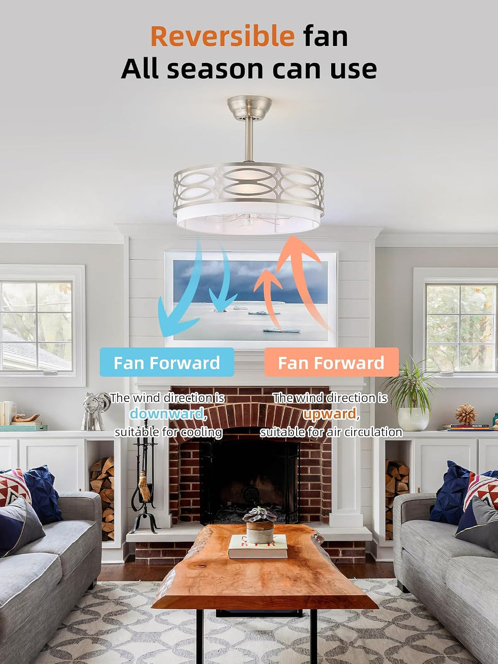 20' Silver Boho Ceiling Fan with Light, Caged Fandelier Ceiling Fans with Lights Remote Control with 6 Speeds for Bedroom, Living Room, Nursery