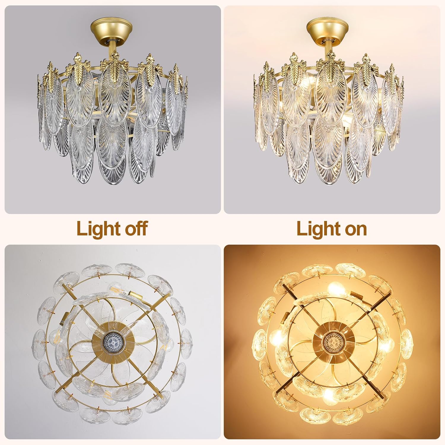 Depuley Bedroom Ceiling Fan with Lights: 20' Gold Chandelier Small Fan with Remote Control - Modern Crystal Fandelier for Girl's Bedroom Living Room Nursery (E26 Bulbs Not Included)