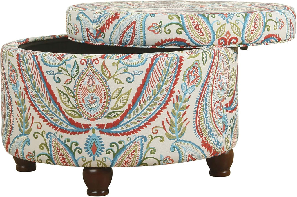 HomePop 24' Large Round Storage Ottoman - Bold Paisley