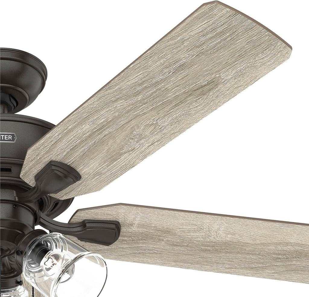 Hunter 52 inch Indoor Ceiling Fan with LED Lights and Pull Chain - Standard Mount Bronze Ceiling Fan, 5 Blades, For Bedroom, Living Room, or Kitchen, 3 inch Downrod - Rosner 52345, Noble Bronze