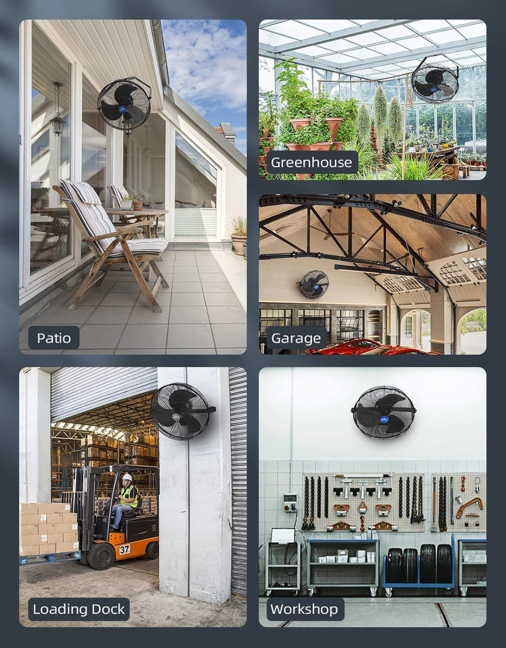 iLiving 18' Wall Mounted Fan - 6360 CFM, 3-Speed, Industrial Grade, Commercial/Residential, Weatherproof Outdoor/Indoor Fan for Garage, Patio, Workshop, Greenhouse | UL Listed, Mist Kit Compatible