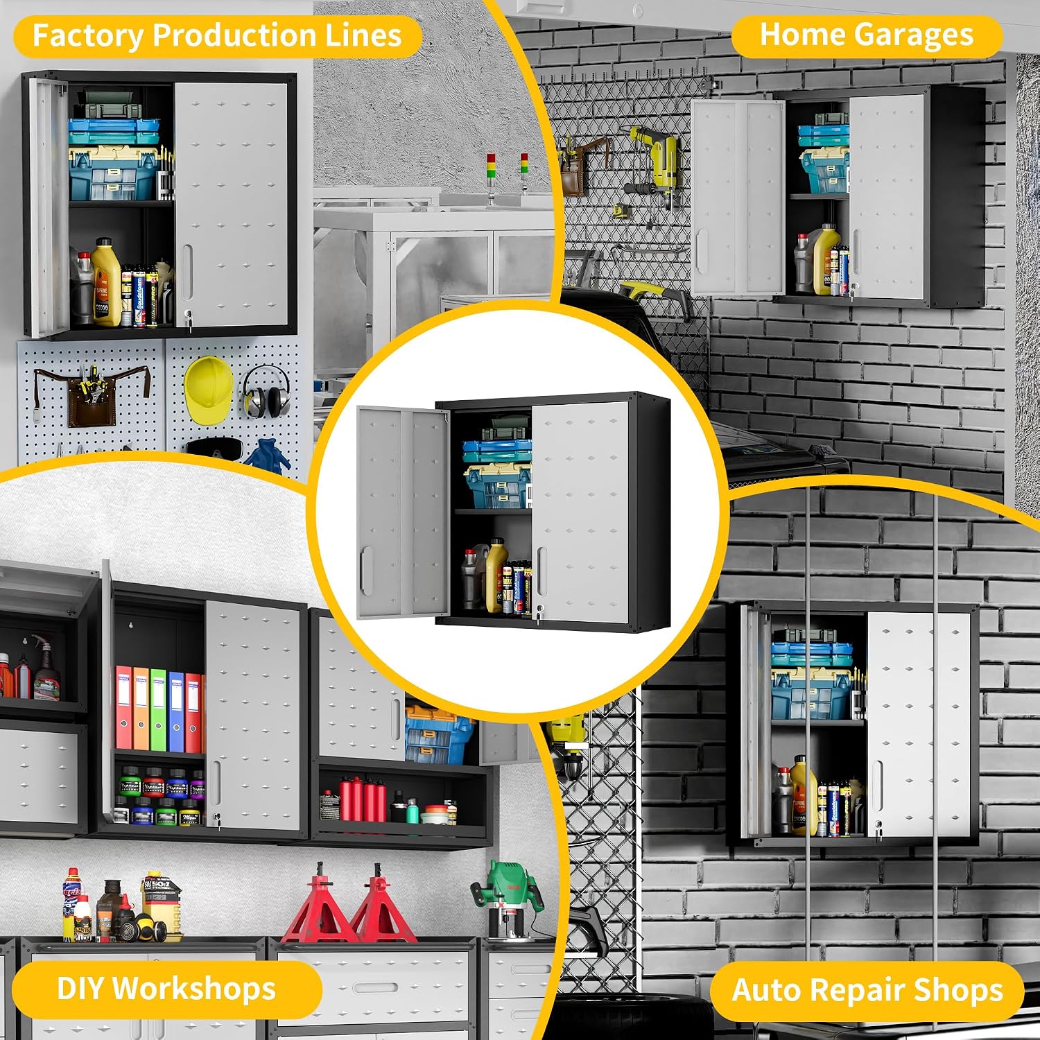 Garage Storage Cabinets Wall Mount, Locking Metal Wall Cabinets with Doors and Adjustable Shelves, Floating Hanging Storage Cabinet for Garage, Basement
