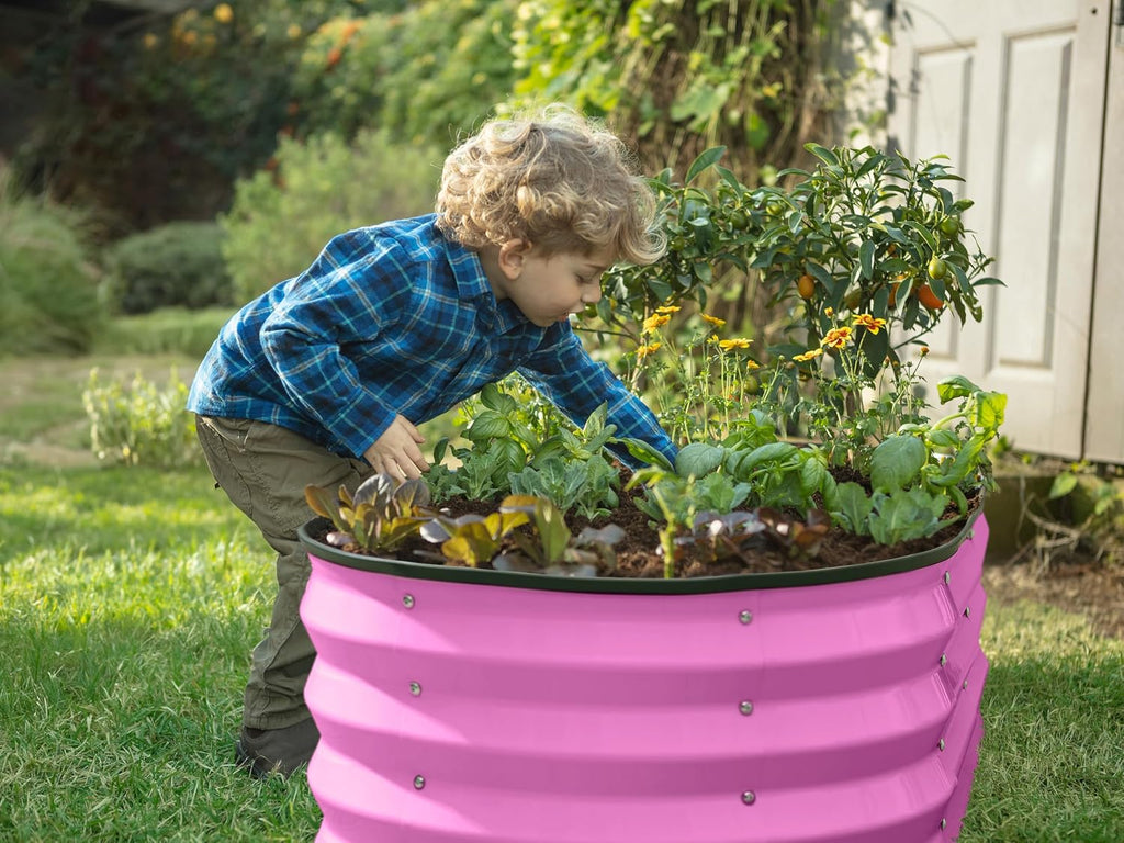 Plant & Plot Galvanized Raised Garden Beds Outdoor // Planter Raised Beds for Gardening, Vegetables, Flowers // Large Metal Garden Box (Pink) // Tool-Free Assembly