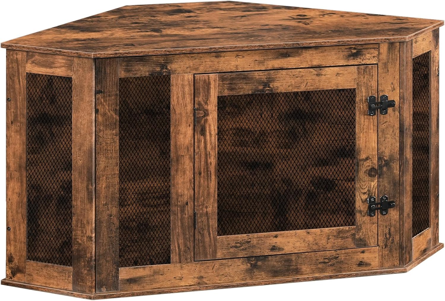 MAHANCRIS Corner Dog Crate Furniture, Wooden Dog Kennel End Table, Decorative Pet Crate Indoor Use, Furniture Style Dog House for Small Medium Dog, Dog Cage TV Stand, Rustic Brown DCRB0801