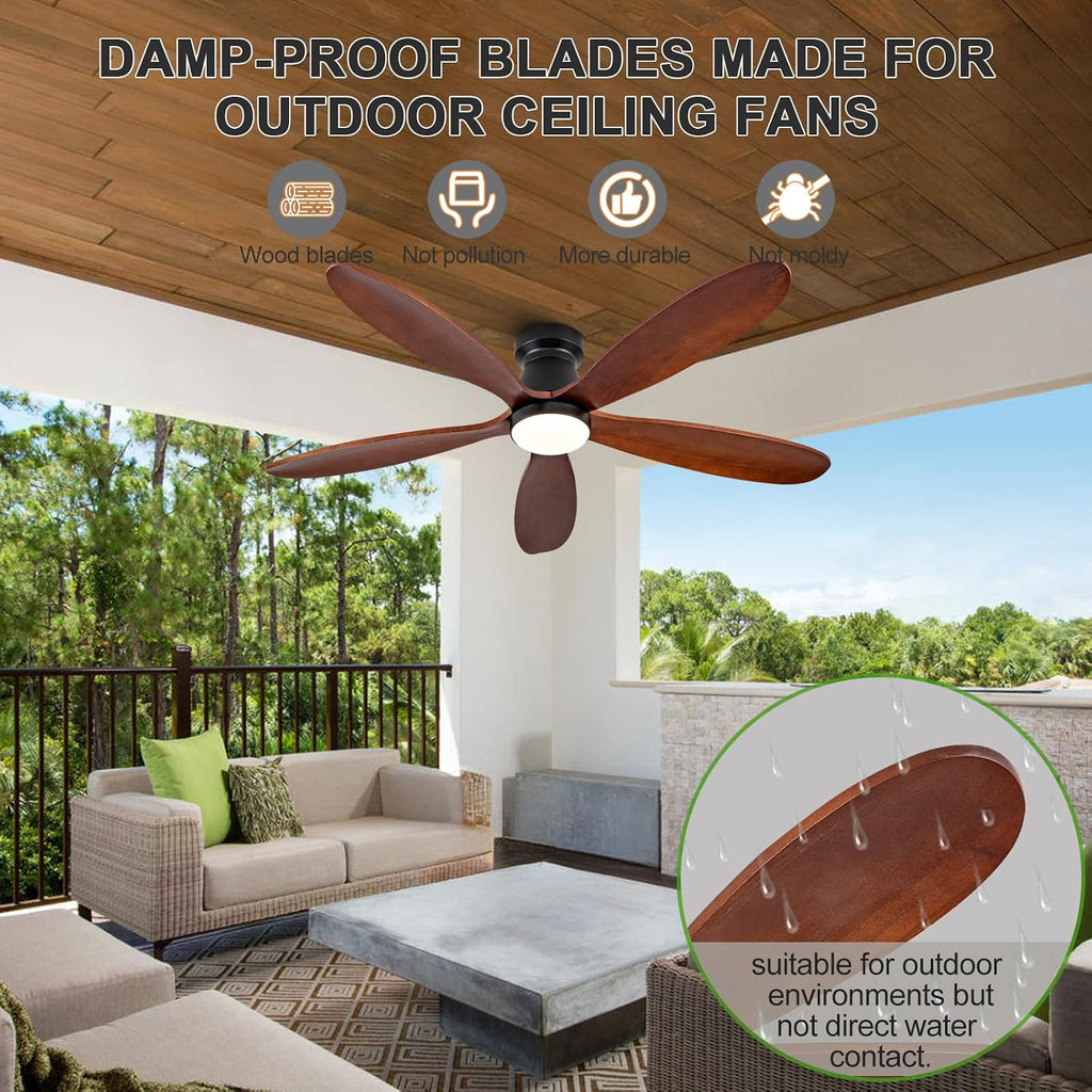 Ceiling Fans with Lights, 52 Inch Low Profile Ceiling Fan with Light and Remote Control, Flush Mount, Reversible, 3CCT, Dimmable, Quiet, Black Small Ceiling Fan for Bedroom Indoor/Outdoor Use