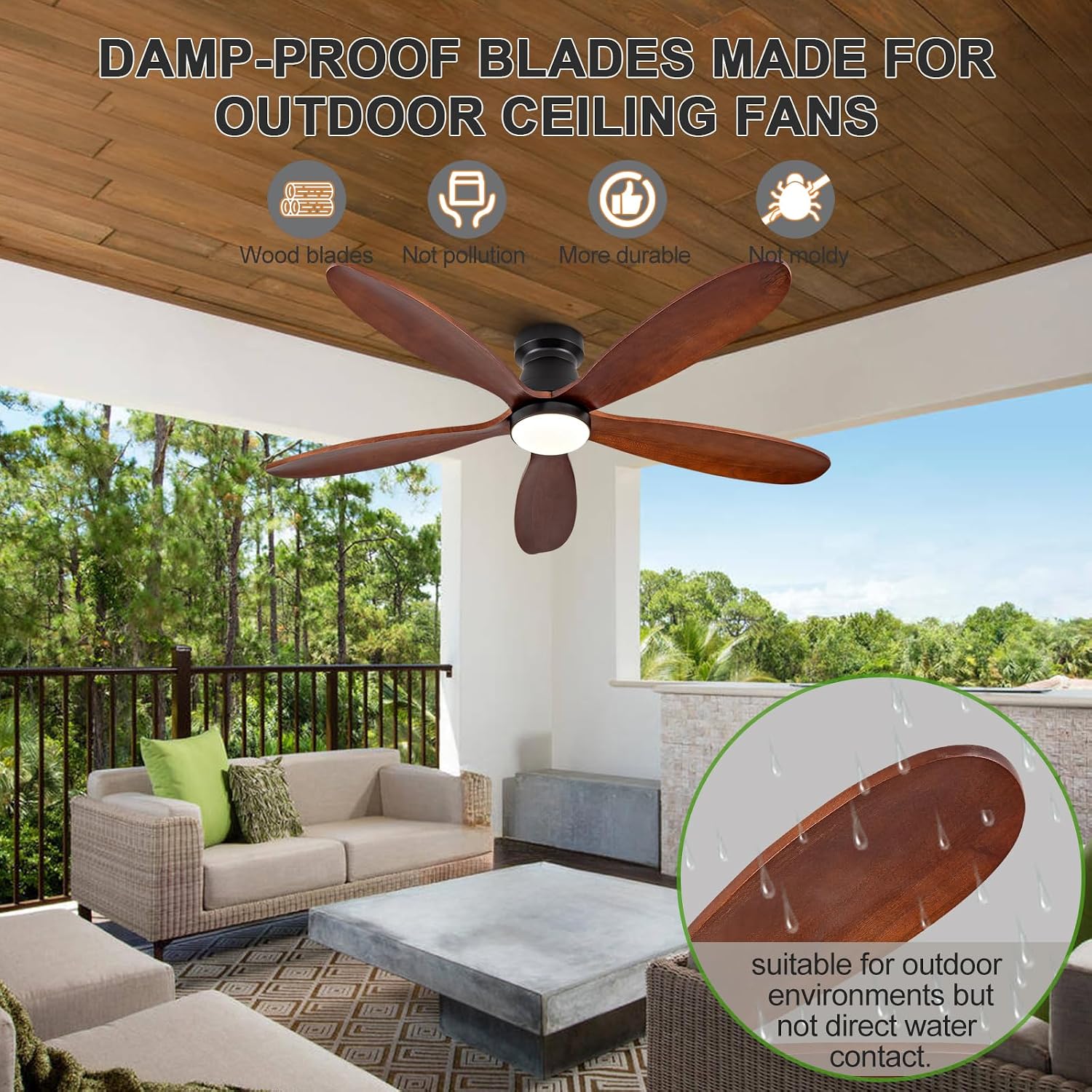 Ceiling Fans with Lights, 52 Inch Low Profile Ceiling Fan with Light and Remote Control, Flush Mount, Reversible, 3CCT, Dimmable, Quiet, Black Small Ceiling Fan for Bedroom Indoor/Outdoor Use