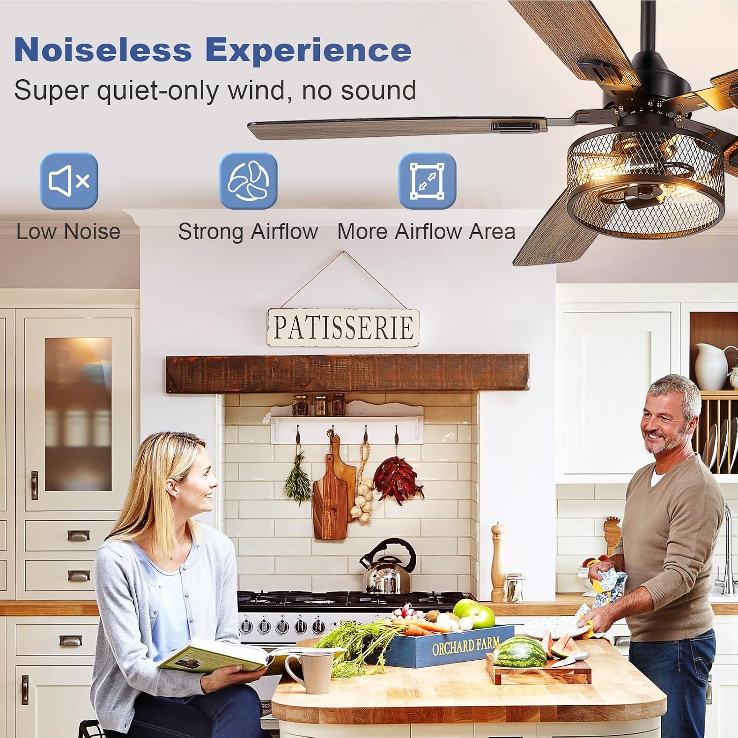 Depuley 52-Inch Ceiling Fans with Lights: Caged Ceiling Fans Dual Finish 5 Blades - Farmhouse Ceiling Fan with Remote Control for Rustic Living Room Outdoor Patio Reversible (Black Walnut)