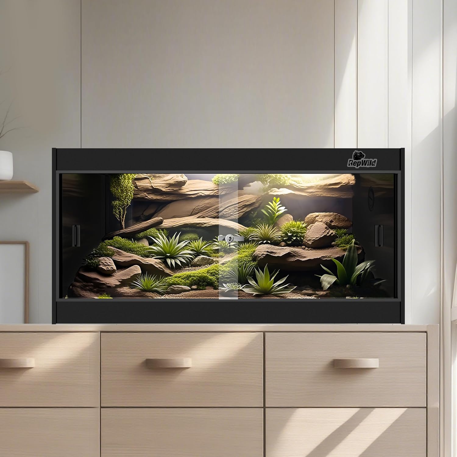 50 Gallon PVC Reptile Enclosure, RepWild 36'x18'x18' Terrarium/Tank with Heavy-Duty Screen Top, Glass Sliding Doors & Lock for Bearded Dragons, Ball Python, Geckos, Lizards