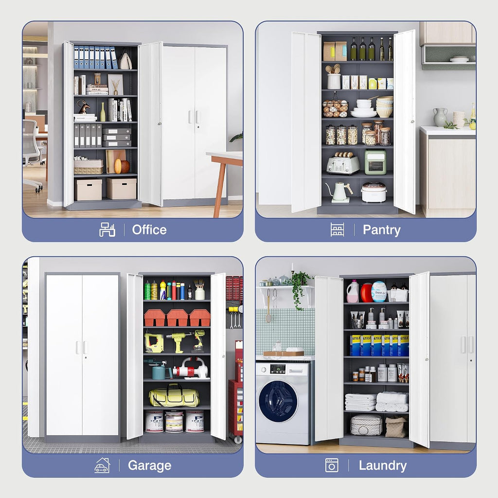 Metal File Cabinet,Locking Storage Cabinet with 2 Doors and 5 Adjustbale Shelves,Steel Tool Cabinet for Garage,Basement,Home Office
