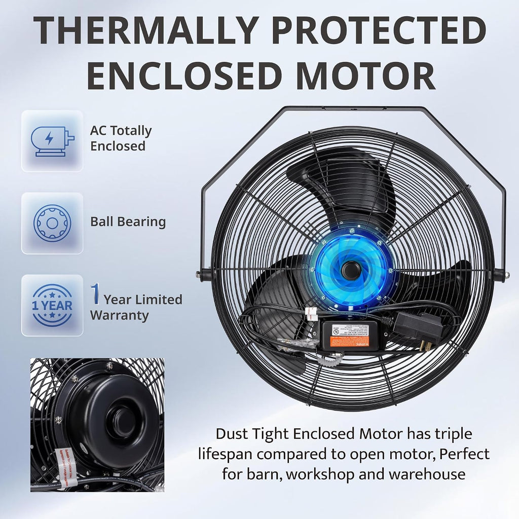 Tornado 20-Inch High Velocity Outdoor Wall Fan, IPX4 Water-Resistant, 3-Speed 4750 CFM, UL Safety Certified for Industrial, Commercial, Residential & Greenhouse Use