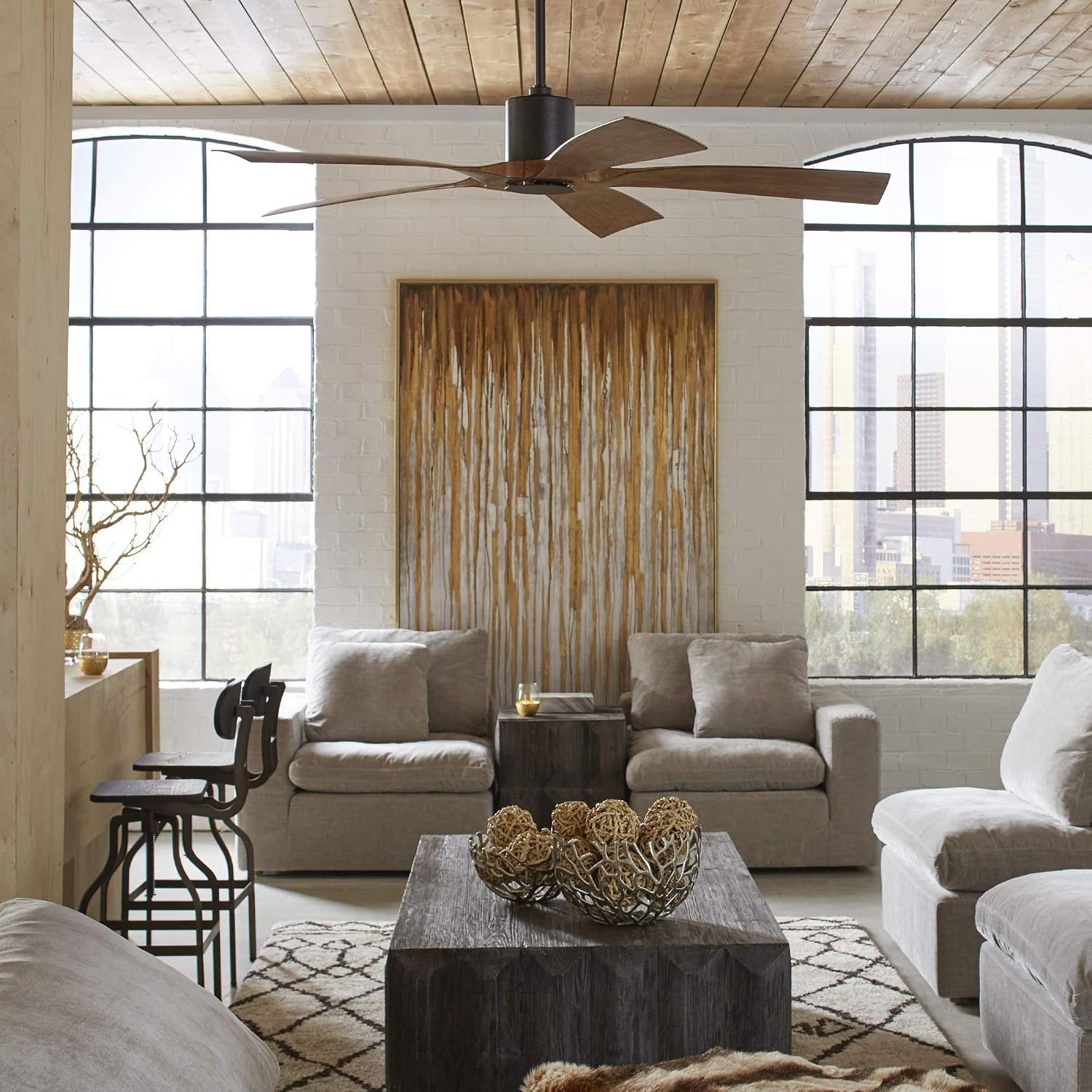 Aviator Indoor and Outdoor 5-Blade Smart Ceiling Fan 70in Matte Black Distressed Koa with Wall Control (Light Kit Sold Separately)