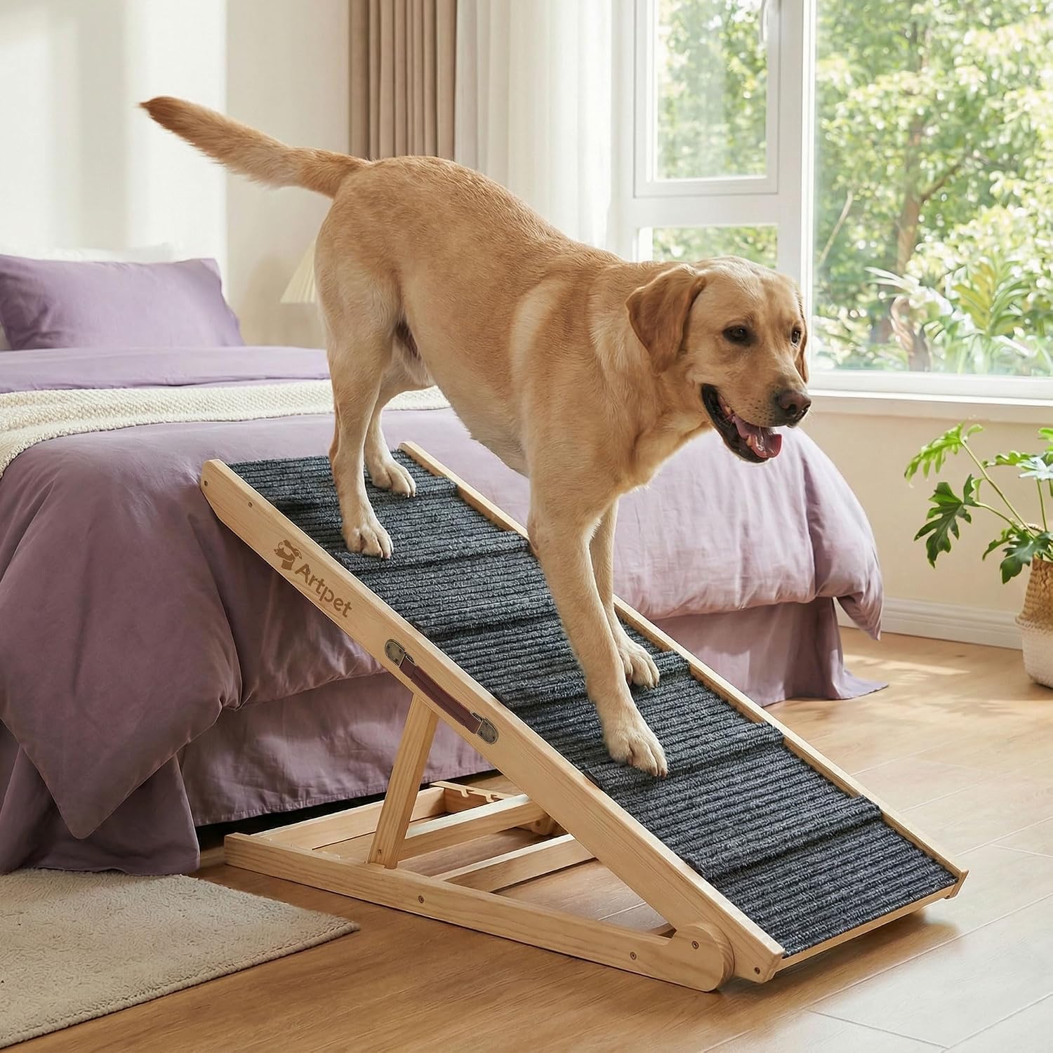 Wide Dog Ramp for Bed Couch Folding Dog Ramps for Large Dogs Up to 200 lbs, 43.3' Long Pet Ramp Adjustable Height Up to 24'