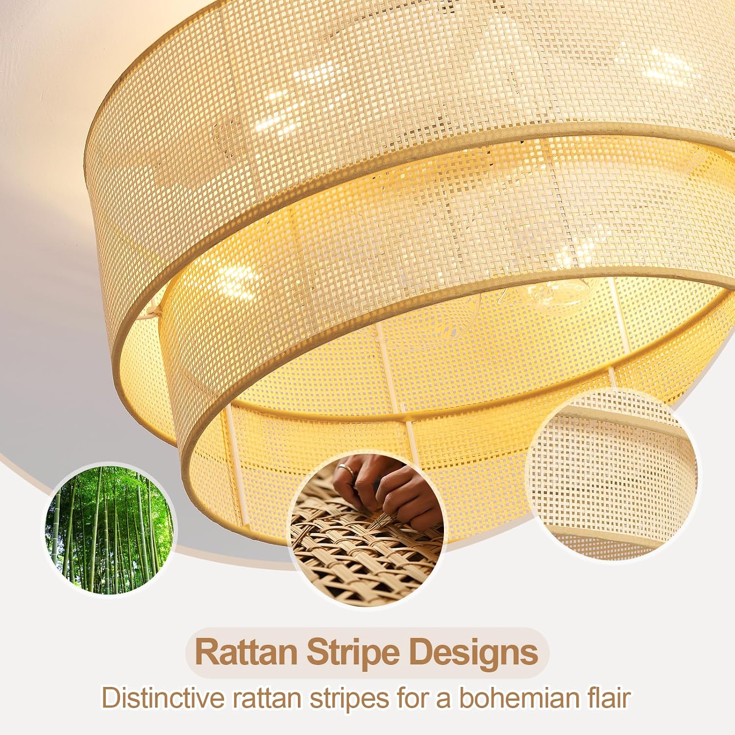 ainqiant 20 Inch Boho Caged Ceiling Fans with Lights Flush Mount, Rattan Ceiling Fan with Light Remote Control with Reversible 6 Speeds for Bedroom, Nursery, Living Room, E26, Base, Indoor
