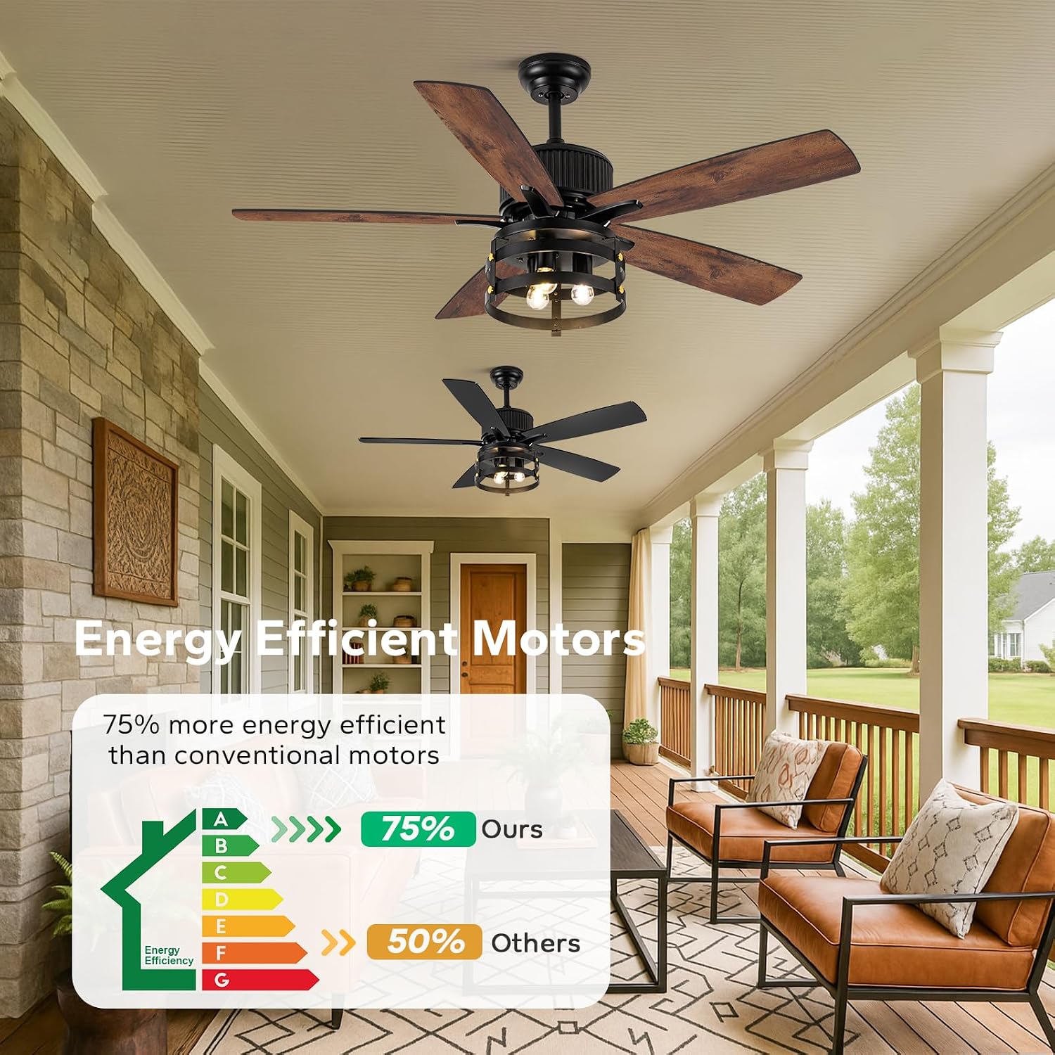 Farmhouse 52 inch Ceiling Fans with Lights and Remote, 2 Sets of Fan Blades, 4 Colors, Outdoor Ceiling Fan for Patio with Light, Wood Ceiling Fans with Timer Reversible DC Motor for Porch