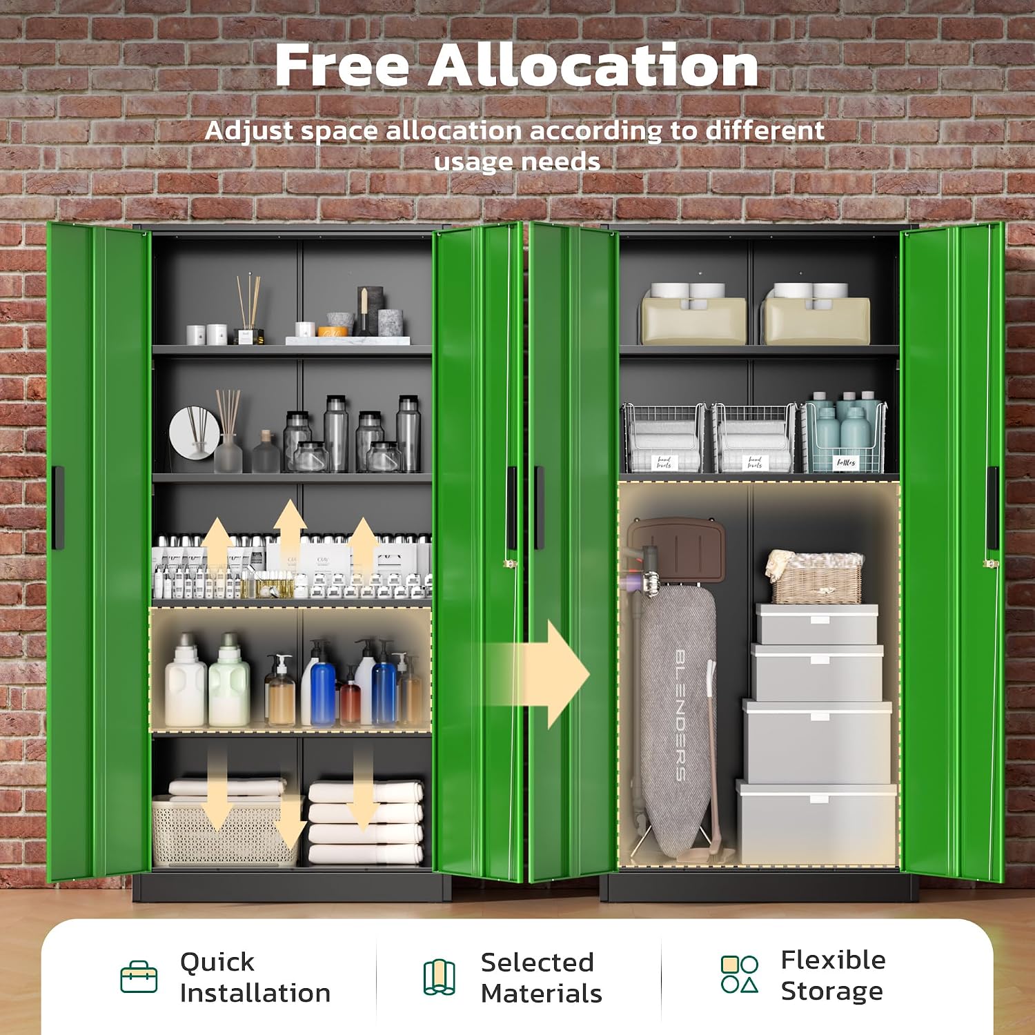 Greenvelly Metal Lockable Storage Cabinet, 72' Storage Cabinet with 2 Doors and 4 Adjustable Shelves for Office, Home, Garage, Pantry (Assembly Required, Black Green)