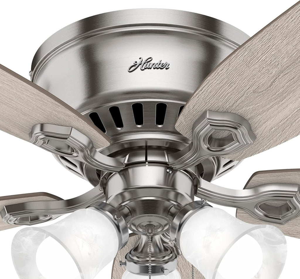 Hunter Fan 52 in Casual Brushed Nickel Finish Indoor Ceiling Fan with Pull Chain and Light Kit, 5 Blades (Renewed)
