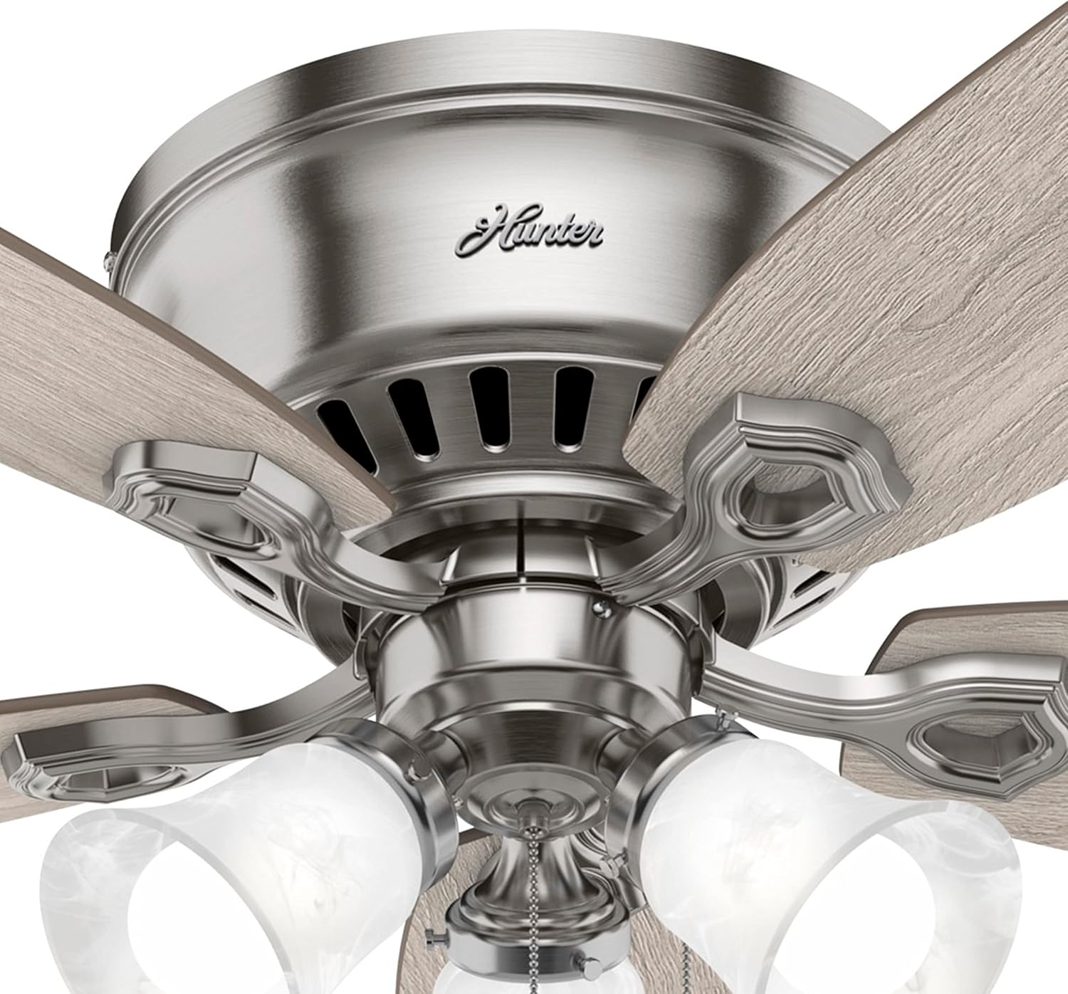 Hunter Fan 52 in Casual Brushed Nickel Finish Indoor Ceiling Fan with Pull Chain and Light Kit, 5 Blades (Renewed)