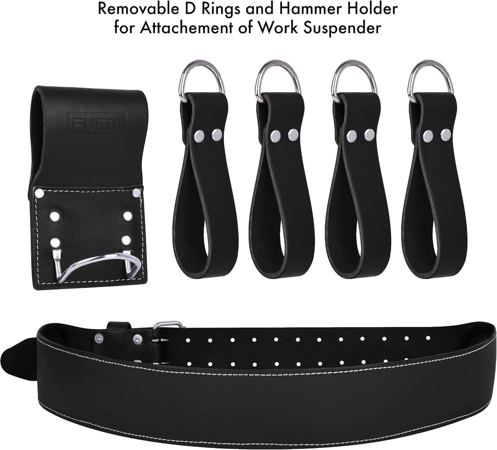 FUERI Full Grain Leather tool belts for men, Heavy-duty Carpenter Tool Rig organizer with 17 Pockets pouches, hammer holder, 4-Suspender loops, and a foam-padded belt for Framers, and Electricians