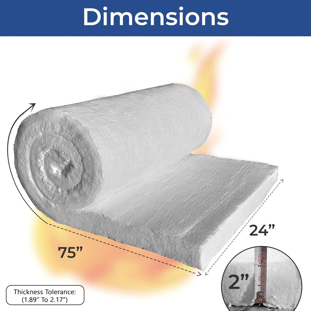 SIMOND Store Ceramic Fiber Blanket - 2' x 24' x 75', Density 8 LB 2400F Rated High Temp Insulation Baffle for Stove Forge Furnace Fireplace Kiln Pizza Oven Chimney Dishwasher Insulation Blanket