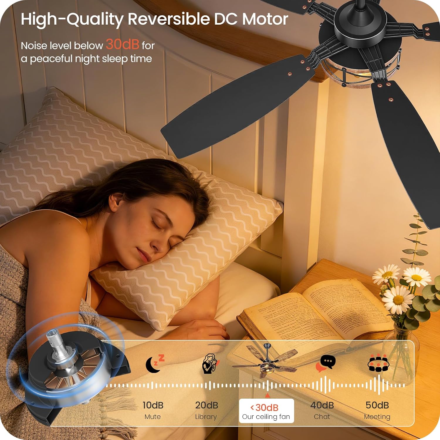50 Inch Farmhouse Ceiling Fan with Lights and Remote, Timer, Dual Finish 5 Blades (Rustic Brown and Black), 6 Speeds, Reversible DC Motor, Rustic & Industrial Caged Ceiling Fan for Bedroom B04CF05