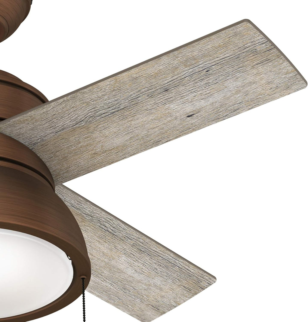 Hunter Fan Company 51042 Loki Indoor Ceiling Fan with LED Light and Pull Chain Control, 36', Weathered Copper Finish