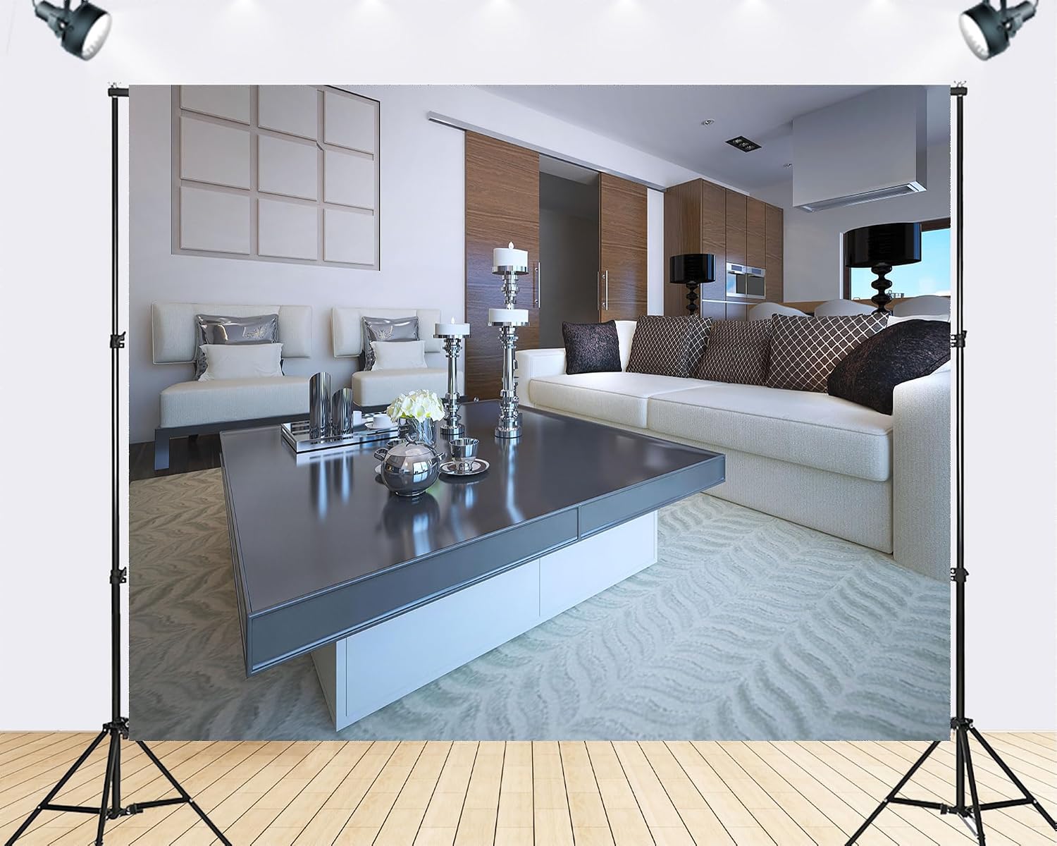 Trykid 20x10ft Modern Luxury Living Room Sofa Backdrop Elegant Contemporary Interior Photography Background Beautiful Home Decor Theme Party Decoration Tapestry Photo Booth Prop Fabric