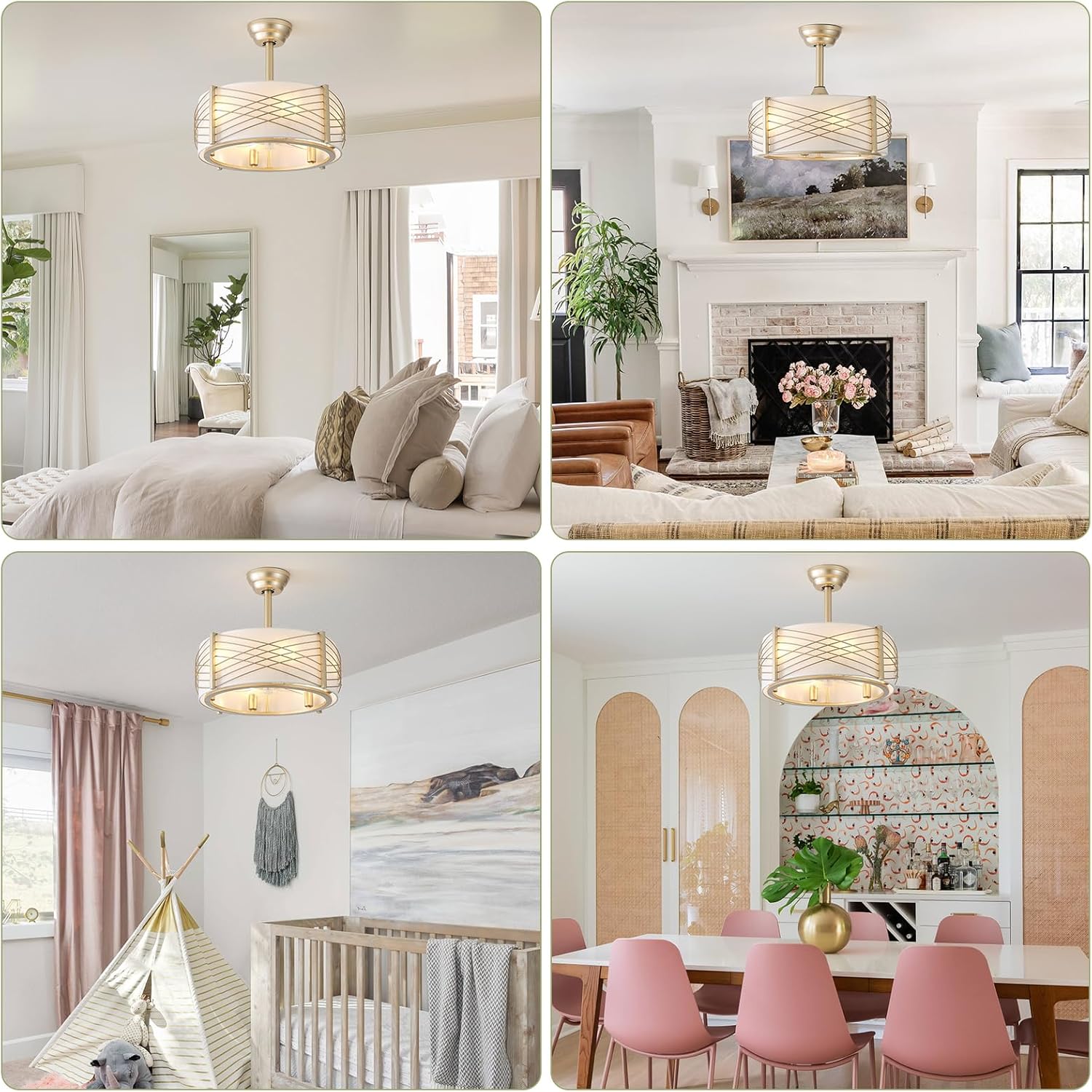20' Fandelier Ceiling Fans with Lights, Gold Caged Boho Ceiling Fan with Light Remote Control, Mid-Century Modern with 6 Speeds for Bedroom, Nursery, Living Room