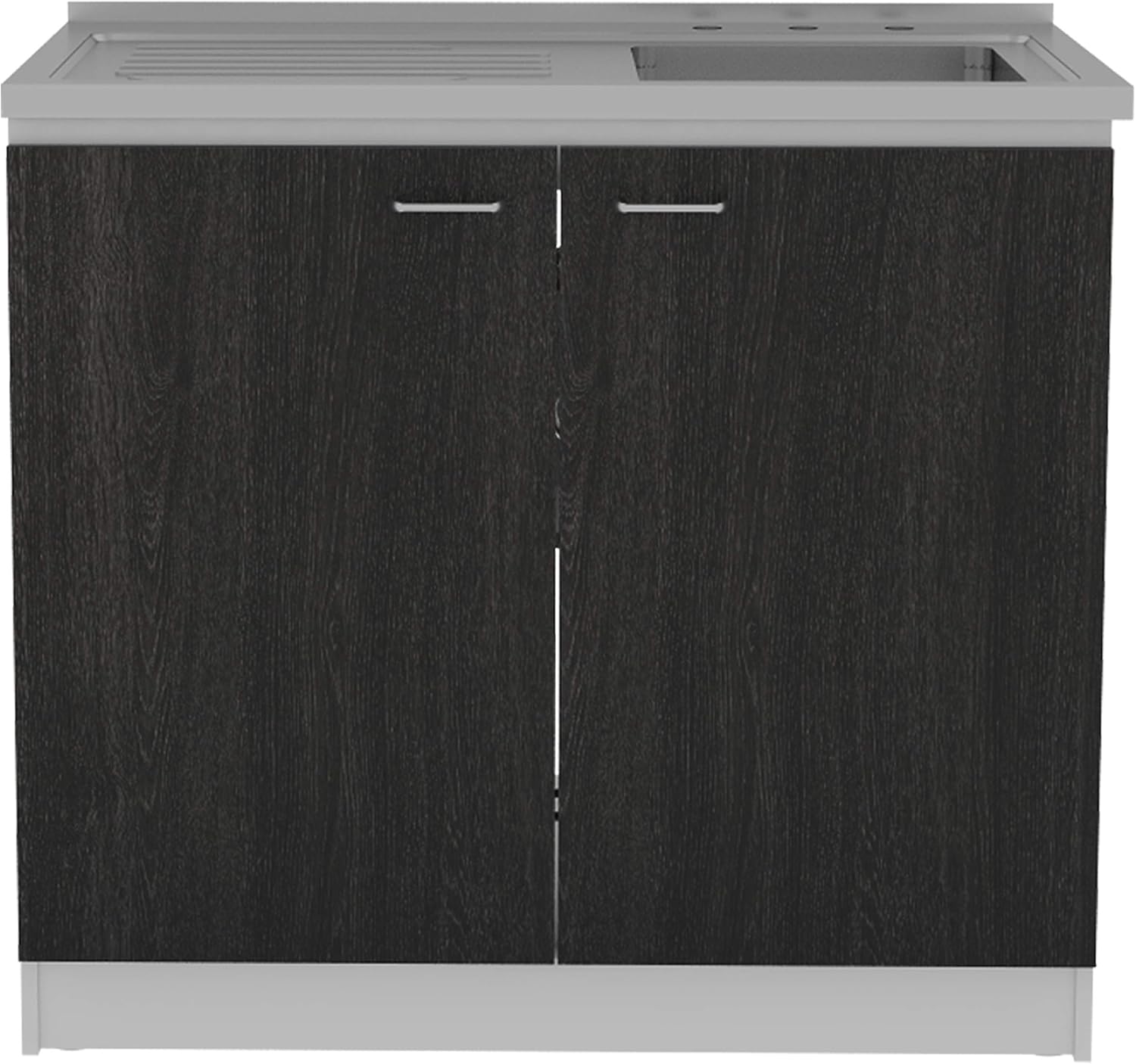 DEPOT E-SHOP Salento Freestanding Sink with Double Door Cabinet and Two Shelves, 35.4' H, White/Black, Kitchen