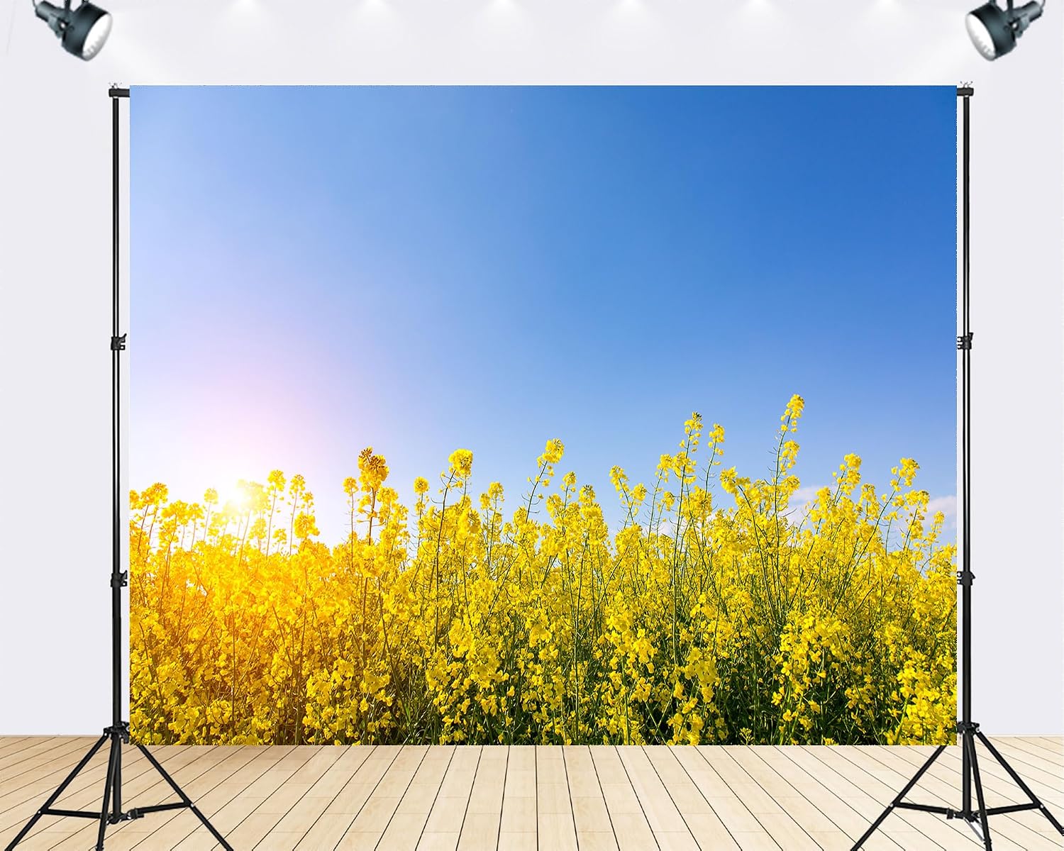 Trykid 20x10ft Golden Sunlight Yellow Flowers Backdrop Clear Sky Bright Floral Field Photography Background Nature Theme Tapestry Party Decoration Photo Studio Prop Fabric