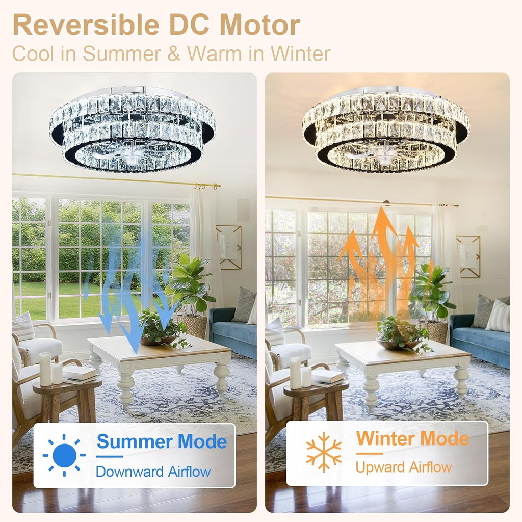 Depuley Modern Ceiling Fan with Lights: 20' Sliver Chandelier Cagd Fan with Remote Control - Modern Crystal Fandelier for Girl's Bedroom Living Room Nursery