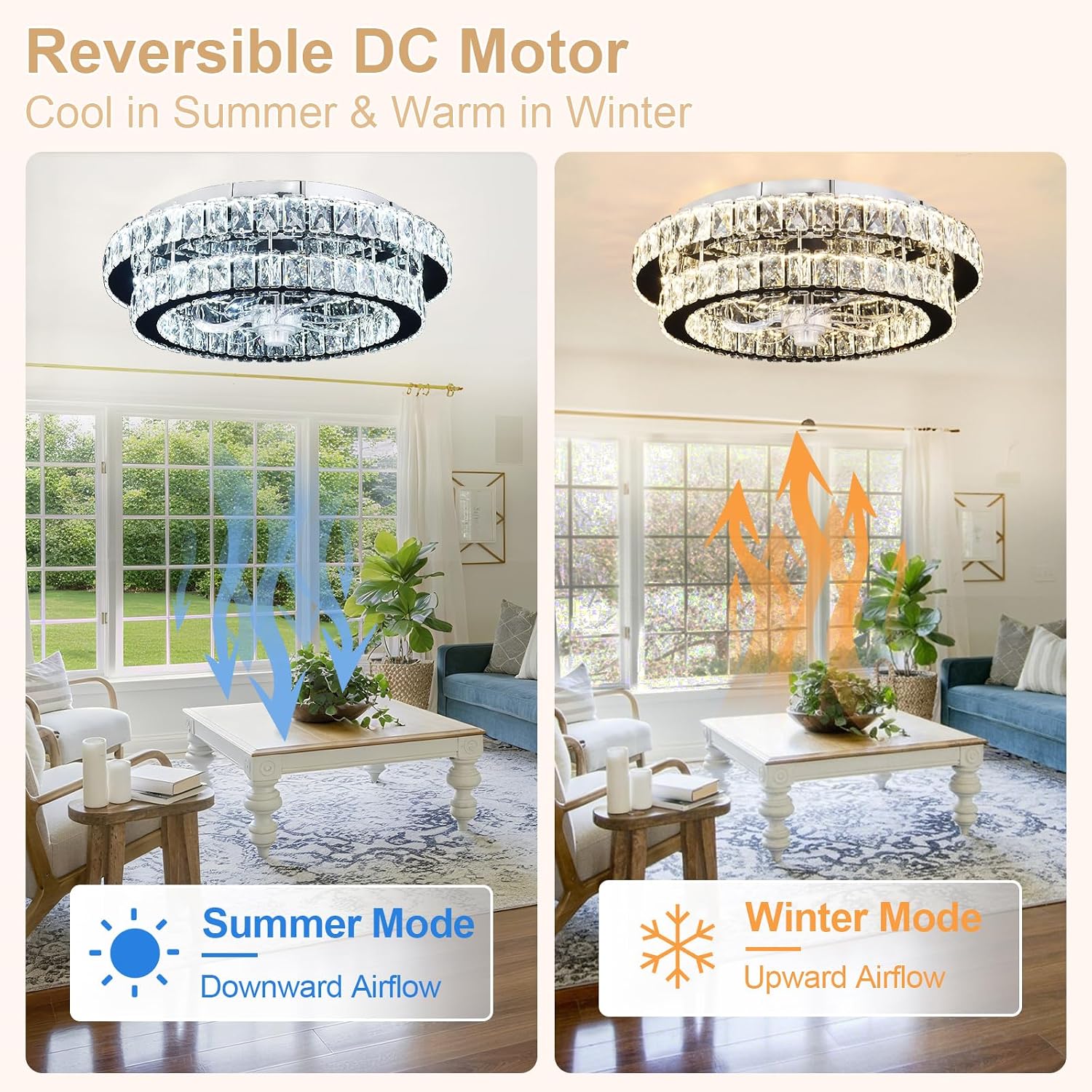 Depuley Modern Ceiling Fan with Lights: 20' Sliver Chandelier Cagd Fan with Remote Control - Modern Crystal Fandelier for Girl's Bedroom Living Room Nursery