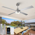 60 Inch Large Brushed Nickel Ceiling Fans with Lights and Remote/APP - Modern Sleek Indoor Outdoor Ceiling Fan for House, Living Room, Shop, Garage Silver Ceiling Fan, 3CCT Dimmable, 6 Speeds
