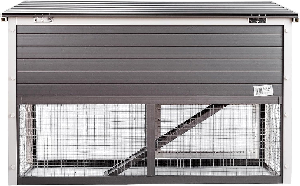 New Age Pet ECOFLEX Columbia Rabbit Hutch - Grey, Dual-Level with Denning Space, Easy Assembly, Moisture & Odor Resistant