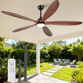 72 Inch Solid Wood Outdoor Ceiling Fans with Lights and Remote,Walnut 5 Blades,Dimmable,6 Speed Quiet DC Motor, Indoor Outdoor Ceiling Fan for Patios Bedroom Living Room