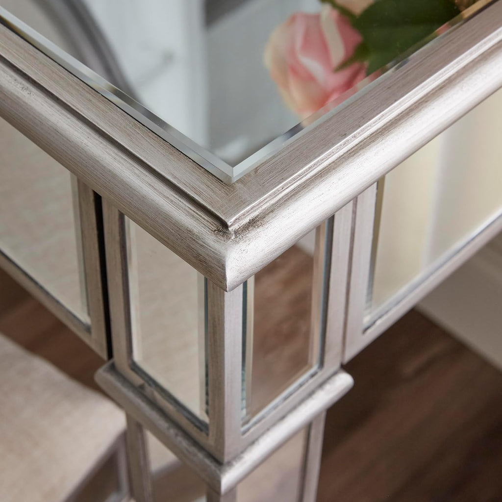 SEI Furniture - Kalla Mirrored Vanity Set with Storage - 2 Piece - Silver - Transitional Design - Ideal for Bathroom, Master Suite (HZ7581)