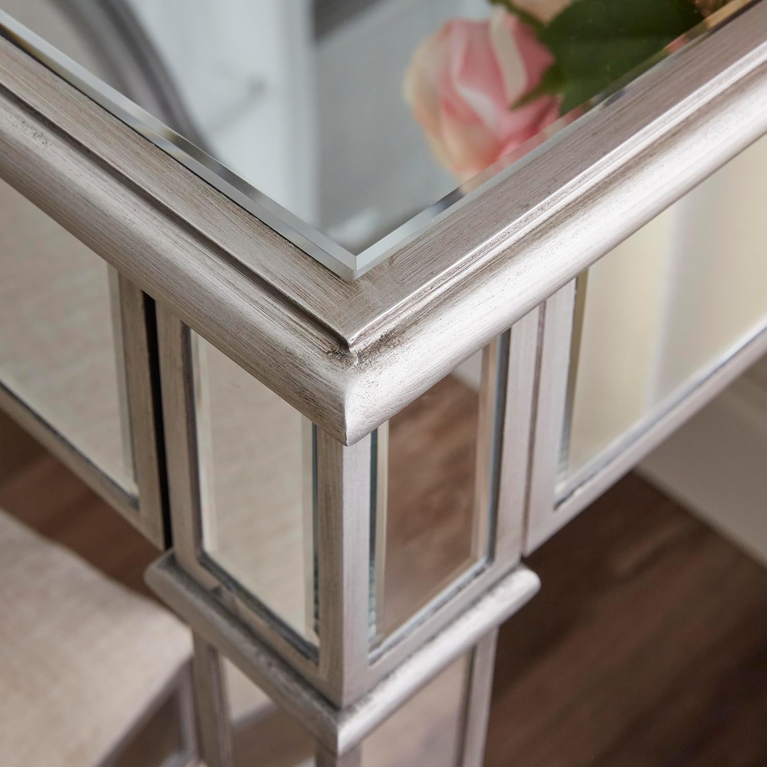 SEI Furniture - Kalla Mirrored Vanity Set with Storage - 2 Piece - Silver - Transitional Design - Ideal for Bathroom, Master Suite (HZ7581)