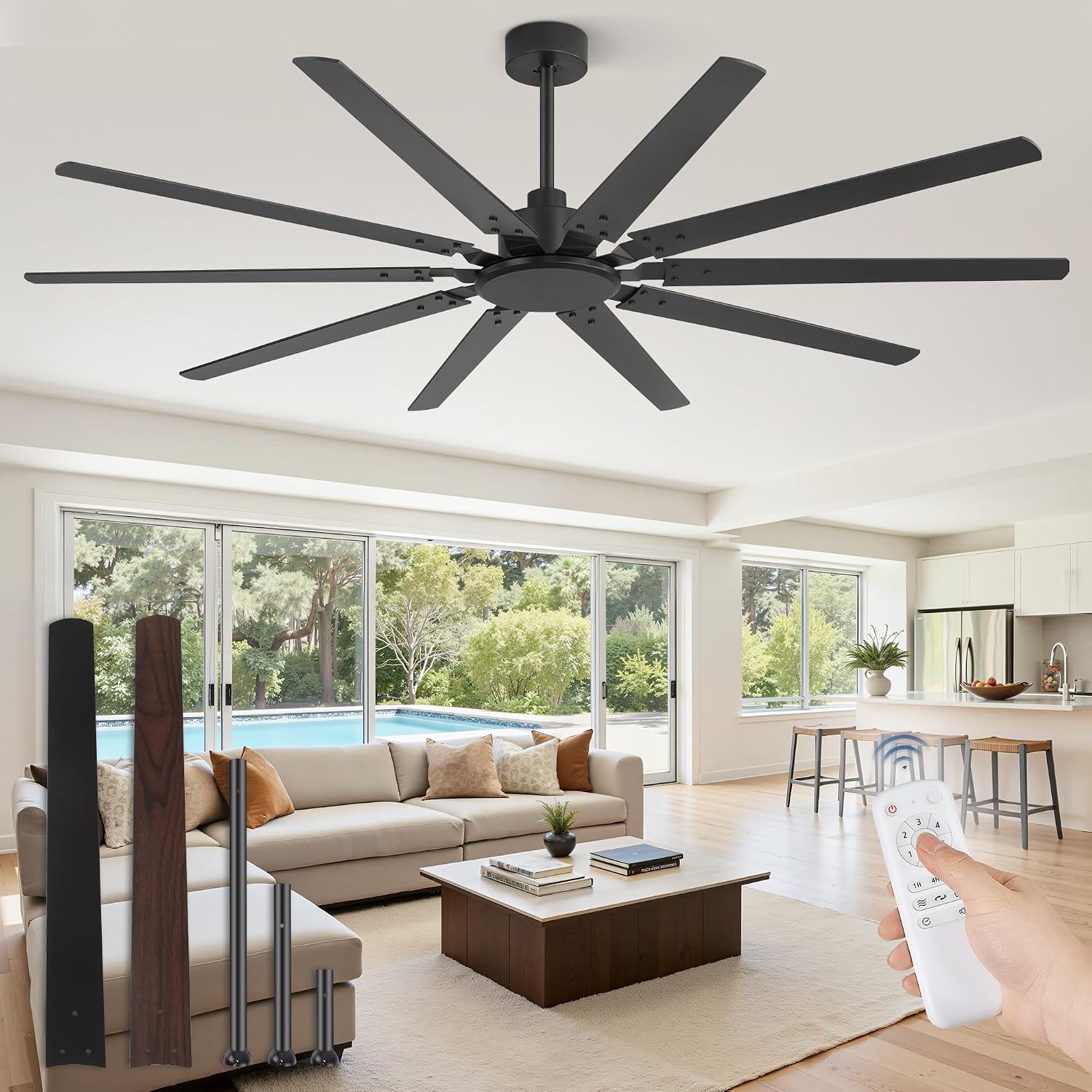 Fanbulous 72 Inch Large Ceiling Fan Without Light, Modern Indoor/Outdoor Ceiling Fans No Light with Remote,6-Speed Reversible Quiet DC Motor, 10 Blade for Bedroom,Living Room,Patio,Garage(Black)