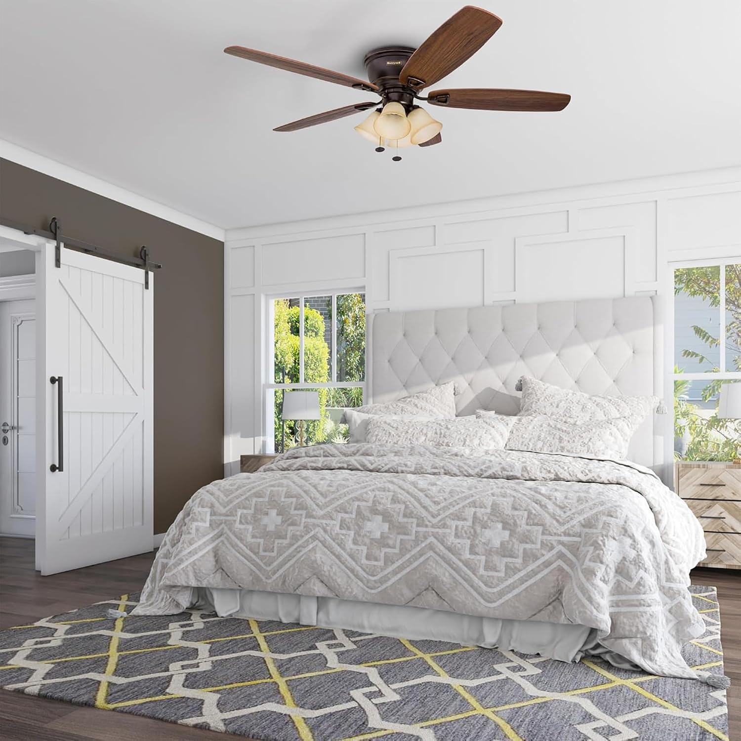 Honeywell Glen Alden 52' Ceiling Fan with Arm Light Kit, Pull Chain, Bronze