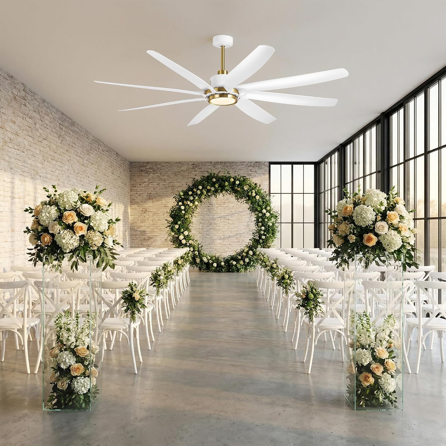 72 Inch Ceiling Fans with Lights and Remote, Industrial Gold White Chandelier Ceiling Fan, Dimmable LED, 6 Speeds Reversible DC Motor, Timer, Lighting Ceiling Fans for Bedroom Living Room