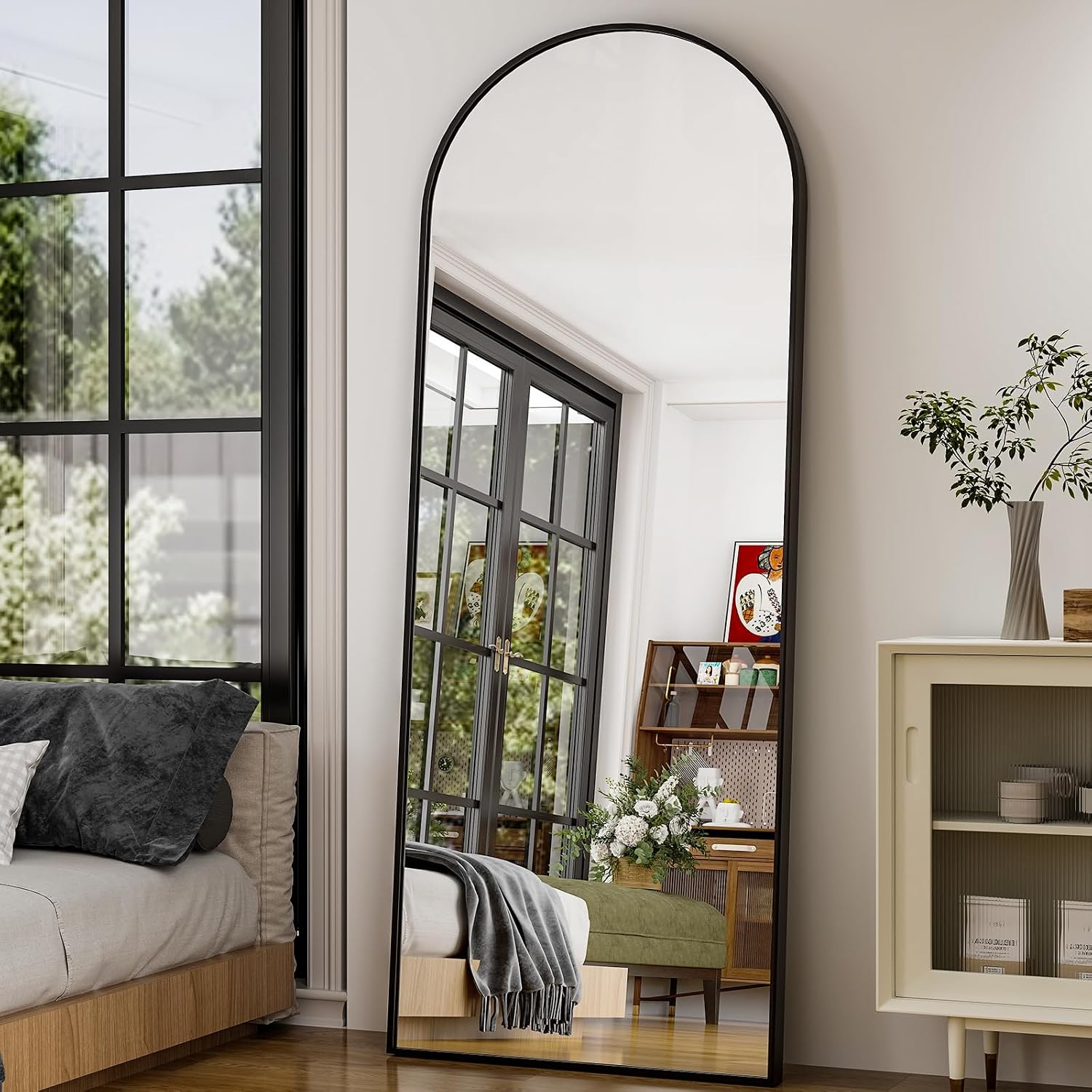 GLSLAND 26' x 71' Arched Full Length Mirror - Black Full Body Mirror - Extra Large Floor Mirrors for Bedroom, Living Room, Bathroom