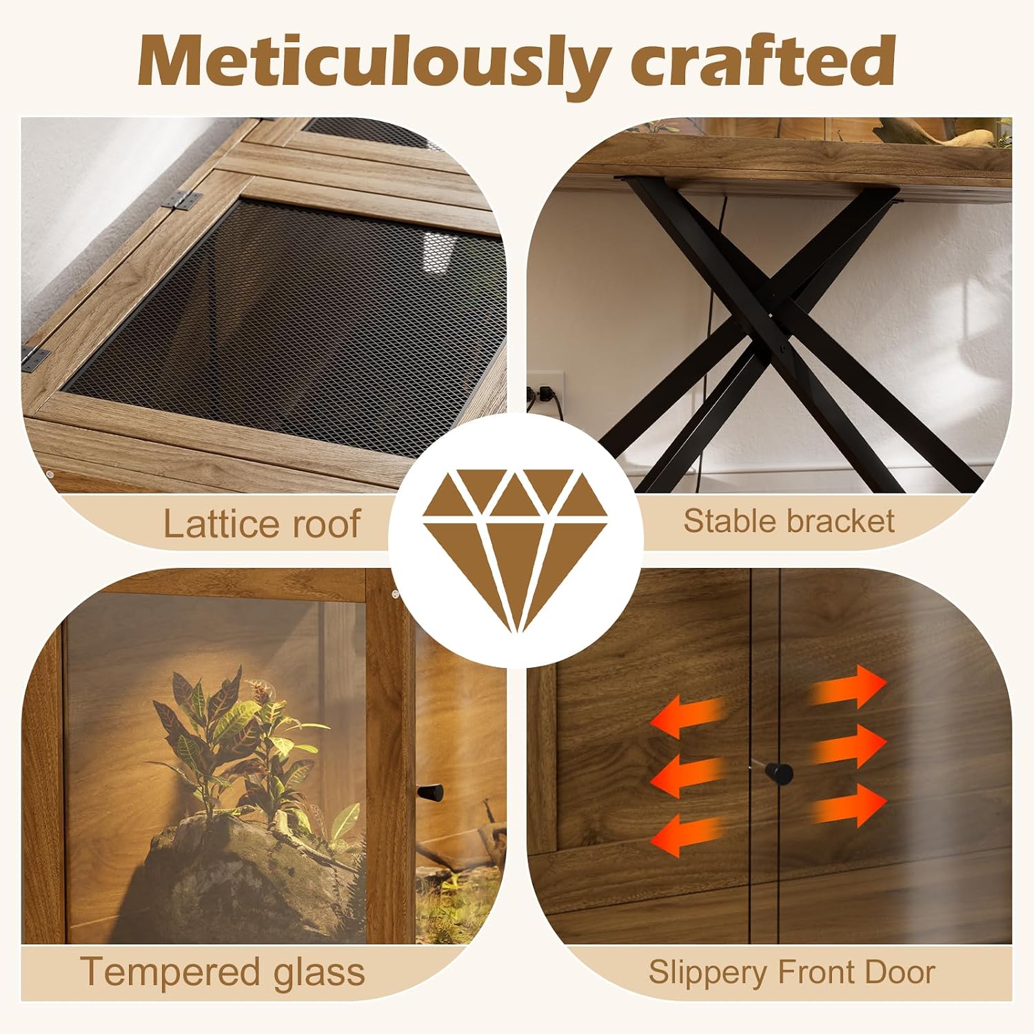 PAKASEPT 80 Gallons Bearded Dragon Tank with Leg Stand,Tempered Glass Reptile Enclosure with Metal Mesh Top,Snake/Lizard Tank for Chameleon,Tortoise,Hecko,Brown