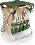 PICNIC TIME Disney Minnie Mouse Gardener Folding Seat with Tools, Folding Garden Stool with Detachable Storage Tote Bag, Portable Folding Chair Seat with GardenTools Set Organizer, (White)