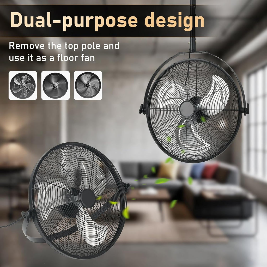 AHAWILL 22.8' Gazebo Patio Outdoor Fan - 360 Rotatable Fixed Angle, Plug-in, 6 Speeds, Timer & Reversible, 2-in-1 Hanging/Standing for Tool Room,Garage.