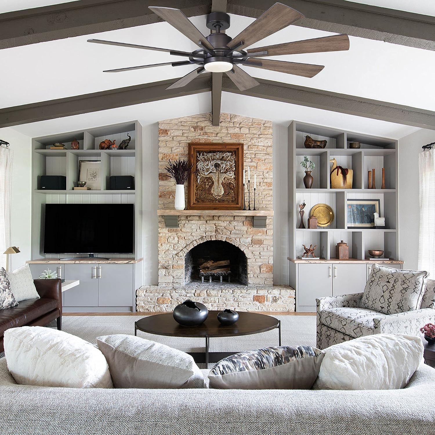 Ceiling Fans with Lights and Remote, 60 Inch Farmhouse Chandelier Ceiling Fan for Bedroom Rustic Lighting Ceiling Fans Outdoor Indoor, DC Motor Reversible 8 Blades, Noiseless, ETL, Oil Rubbed Bronze