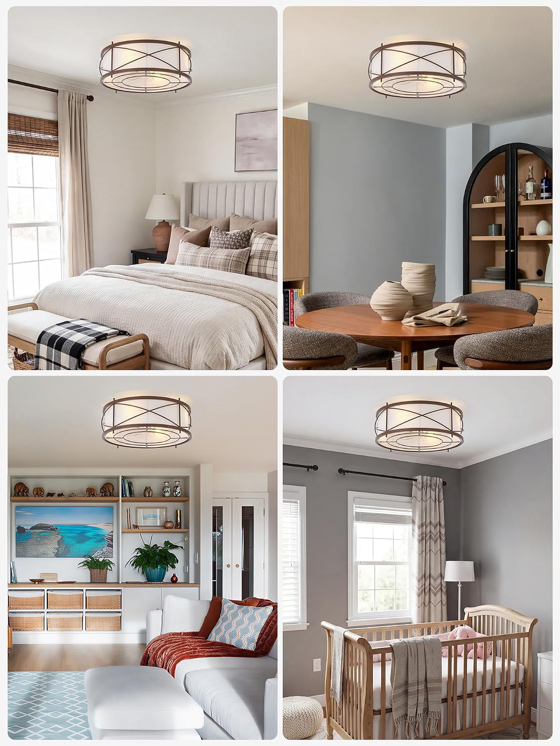 Brown Flush Mount Farmhouse Ceiling Fan with Lights, 20' Caged Rustic Ceiling Fans with Light and Remote, Enclosed with 6 Speeds for Living Room, Bedroom, Nursery