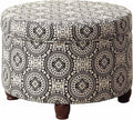 Homepop Home Decor | Upholstered Round Storage Ottoman | Ottoman with Storage for Living Room & Bedroom, Black and White Medallion Large