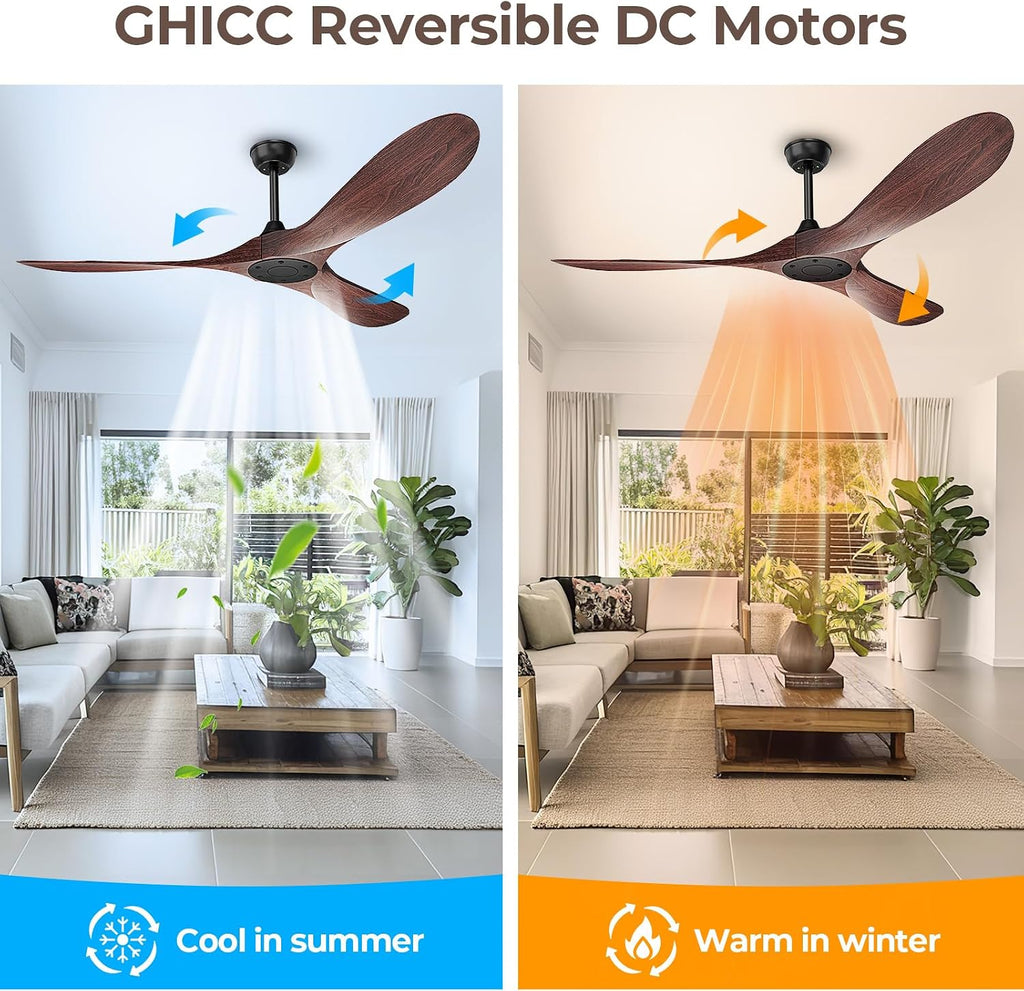 Obabala 60 Inch Ceiling Fan Without Lights, Walnut Finish | Outdoor Ceiling Fan with Remote, 6-Speed Adjustable Reversible DC Motor for Patio & Living Room