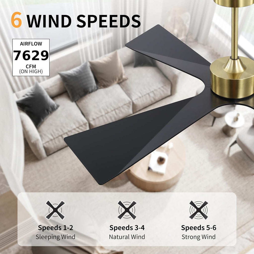 WINGBO 64' Wet Rated Outdoor Ceiling Fan with Lights, 4 ABS Plastic Blades, Reversible DC Motor, 6-Speed Remote Control, 3 CCT, Waterproof Ceiling Fan for Patio Porch Gazebo Garage, Brass and Black